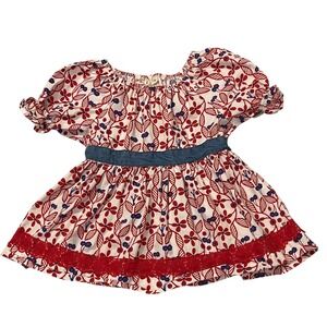 Matilda Jane Girls Floral Lace Tunic Top Red White Blue Size 8 Crimson Cutie